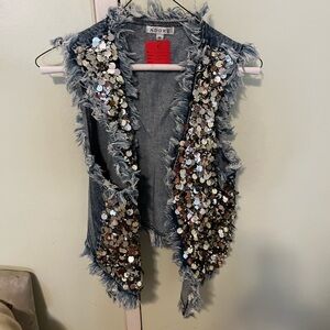 Adore Frayed Denim Vest with Sequins